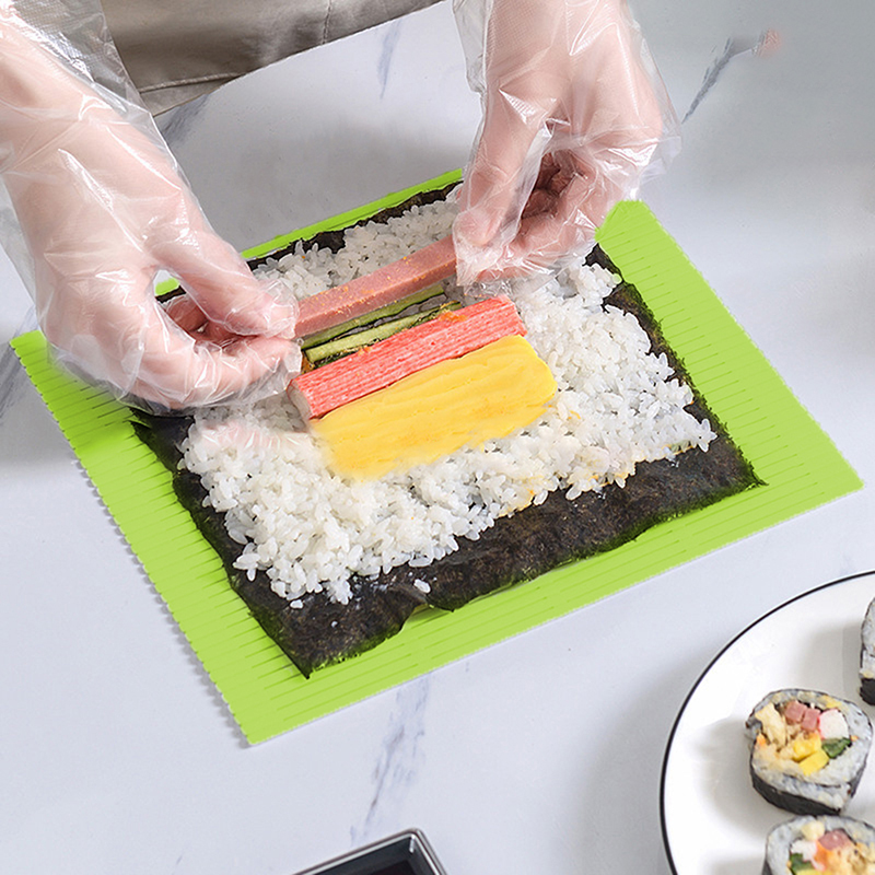 GREEN DIY Silicone Sushi Roller Mats Reusable Sushi Rice Roll Mold Mat