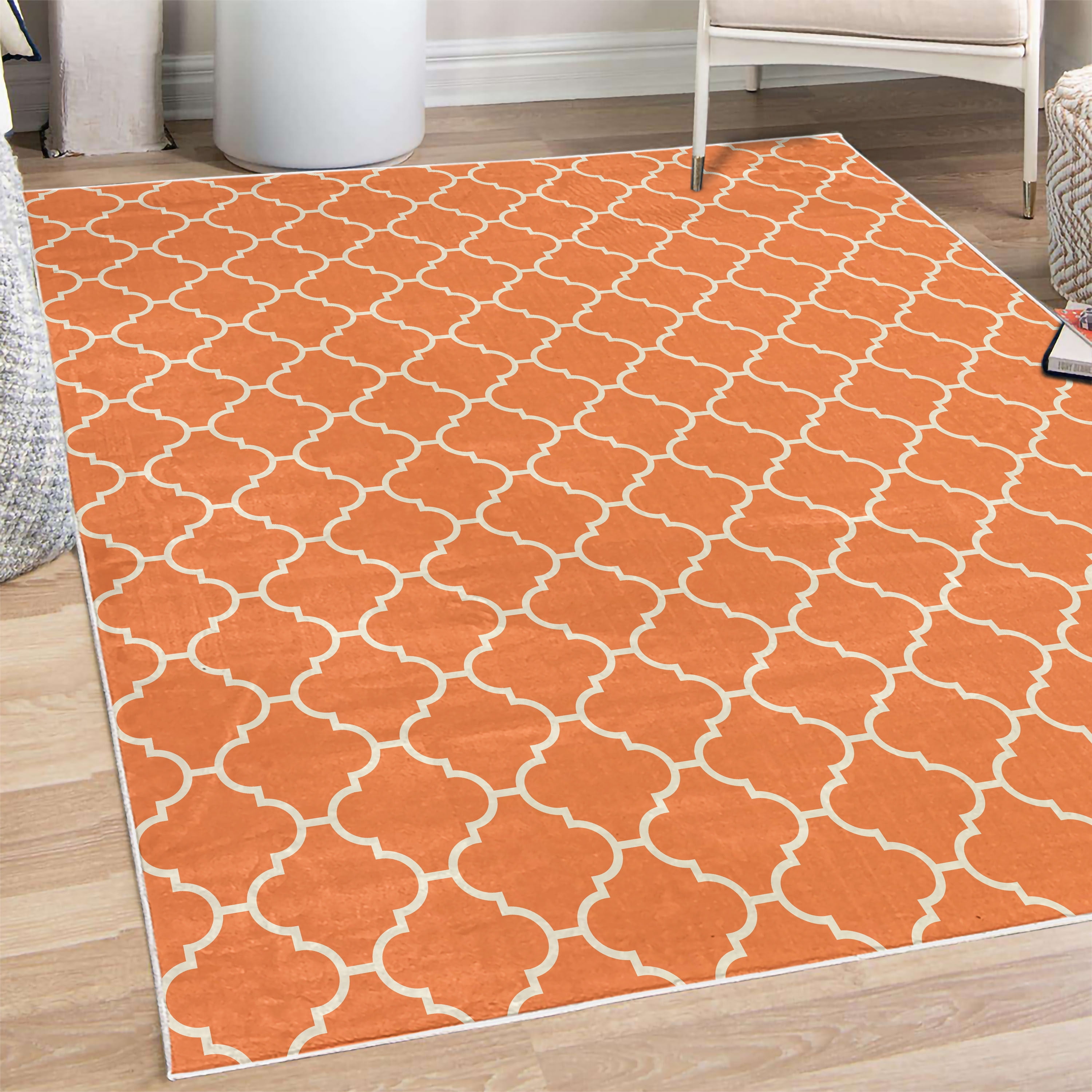 Geometric Decorative Rug, Simple Monochrome Patterns Linked Forms on