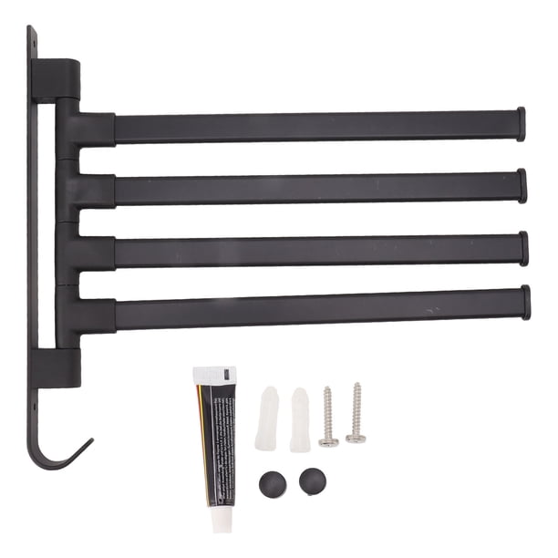 Toallero giratorio negro sin perforaciones Toallero de baño Toallero de pared Barra para colgar en esquina de baño 4 brazos