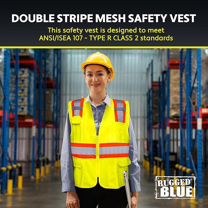 Rugged Blue Type R Class 2 Hi-Vis Two-Tone Surveyor Safety Vest, Hi-Vis Yellow, S