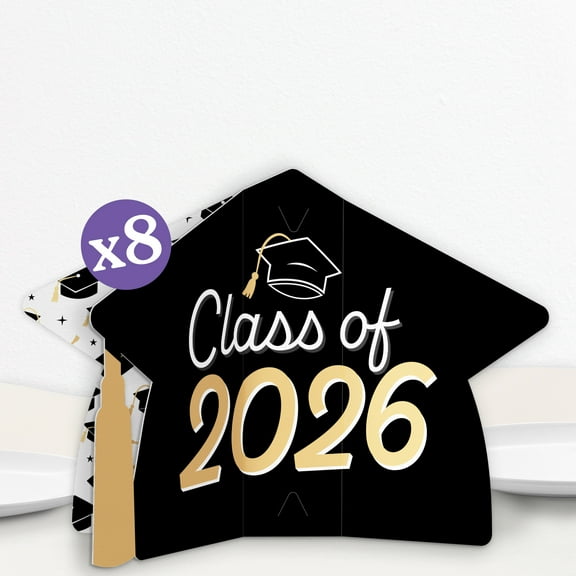 Big Dot of Happiness 8 Count Black and Gold Graduation 3D Centerpiece Table Decorations, Freestanding Class of 2026 Grad Party Centerpieces