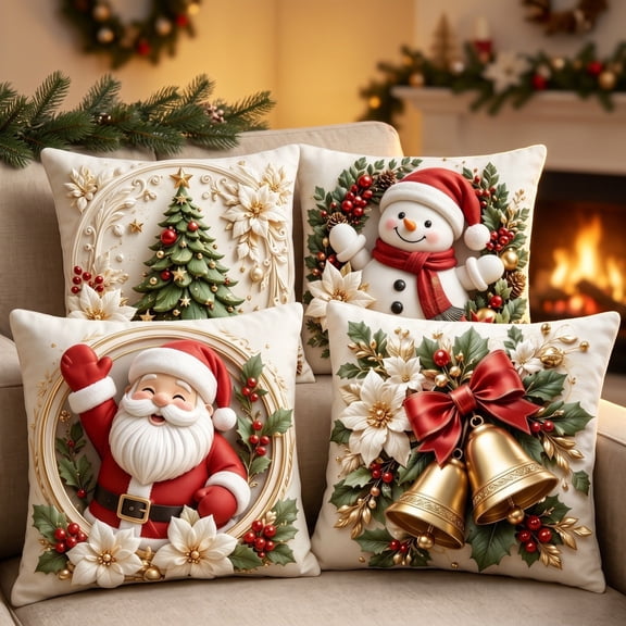4 Pack Fall Pillow Covers Christmas Decorations Sofa Pillow Covers Square Summer Pillow Covers 18x18 for Farmhouse Home Thanksgiving Christmas Pillowcase Decorative Throw Pillow Covers Cushion Cases