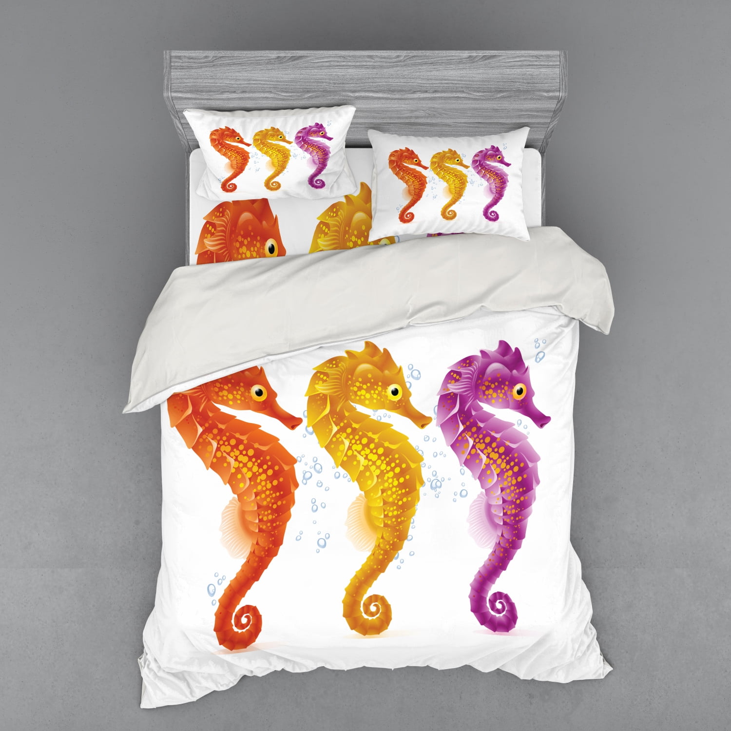 Nautical Duvet Cover Set, Seahorse in Marine Tones Aquatic Exotic Sea