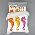 thumbnail image 2 of Nautical Duvet Cover Set, Seahorse in Marine Tones Aquatic Exotic Sea Ocean Underwater, Bedding Set with Shams and Fitted Sheet, 3 Sizes, by Ambesonne, 2 of 3