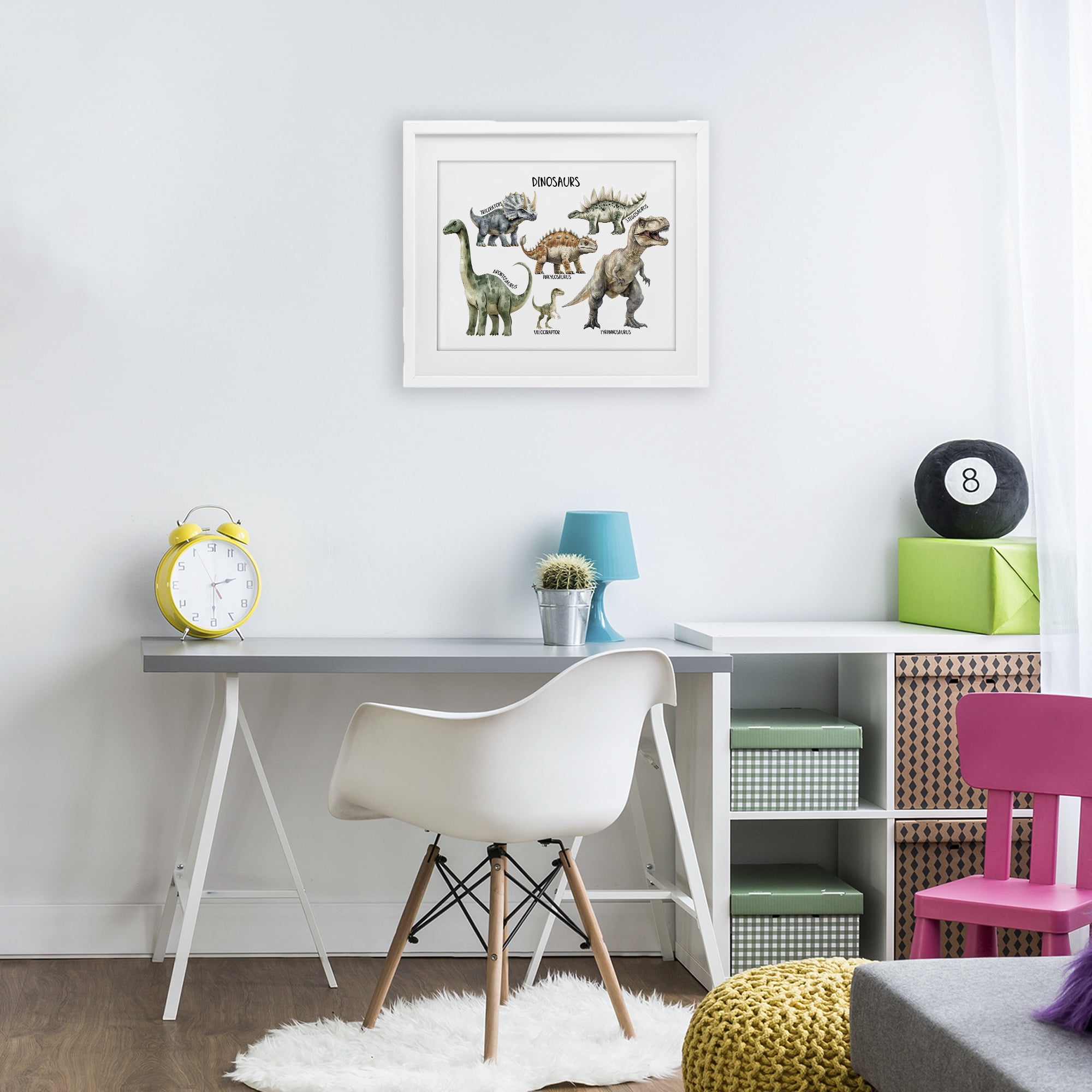 Stupell Industries Meet The Dinosaurs White Framed Print Under Glass, design by Christine Simpson Art