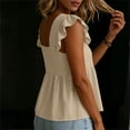 thumbnail image 4 of hlysgo Womens Square Neck Top Ruffle Short Sleeve Palazzo Tops Cute Smocked Babydoll Summer Blouses Khaki,L, 4 of 6