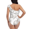 thumbnail image 5 of Salouo Hand Drawn Rabbit Pattern One Shoulder Ruffled One Piece Swimsuit for Women V Neck Swimwear Tummy Control Bathing Suit-Medium, 5 of 6