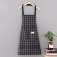 thumbnail image 2 of Kitchen Apron for Men and Women Oil-and-Water-Resistant with Adjustable Waist Ties, Lightweight with Front Large Pockets, Checkered (Black), 2 of 6