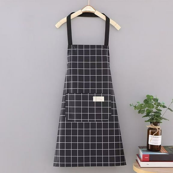 Ke1Clo Black Canvas Apron, Breathable Apron for Work, Check Pattern, Versatile Protection, for Kitchen Garden or Craft