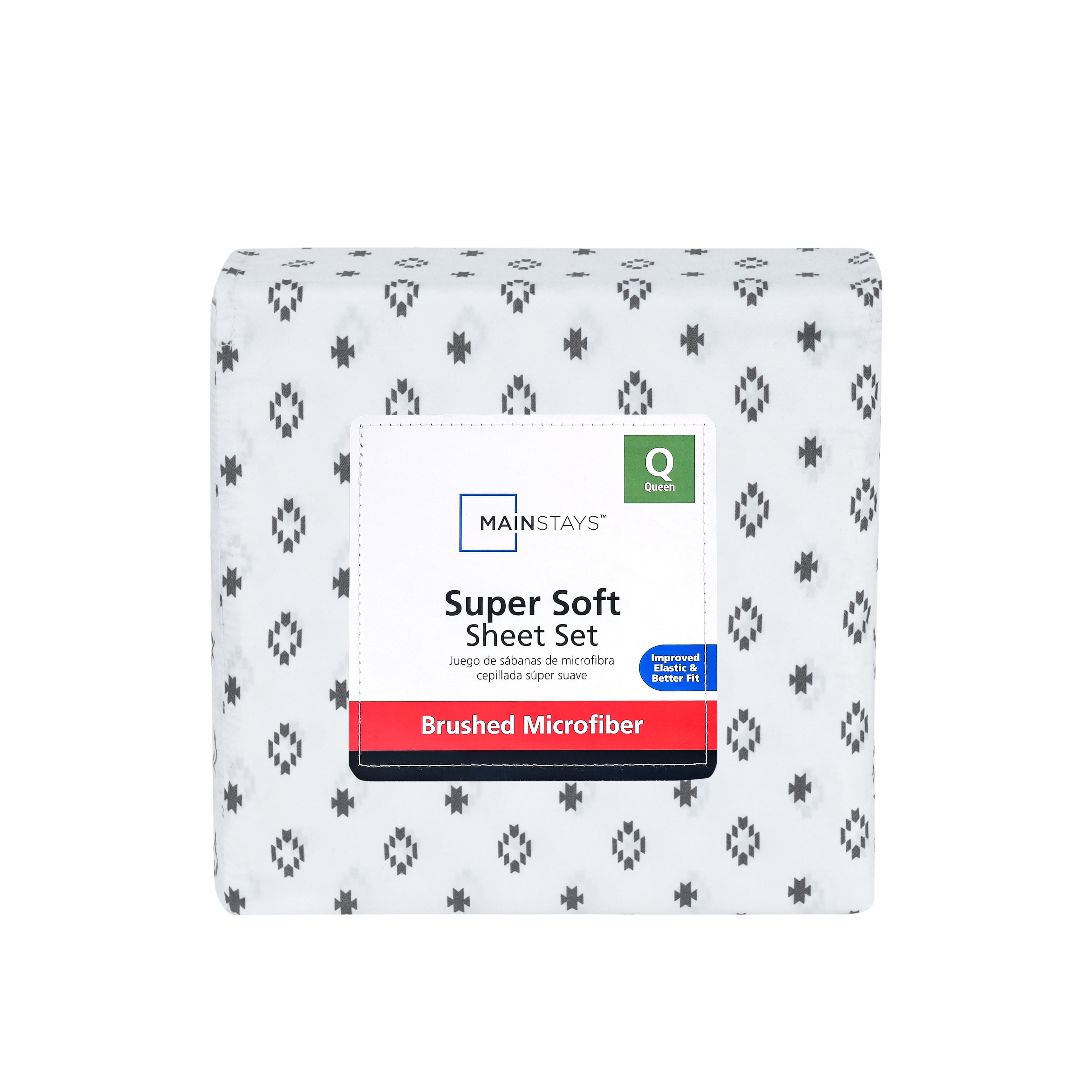 Mainstays Super Soft Brushed Microfiber Bed Sheet Set, Black & White Diamond, Queen, 4 Piece