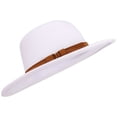 thumbnail image 3 of BadPiggies Vintage Fedora Hat for Men & Women Wide Brim Felt Hats with Belt Buckle (White), 3 of 9