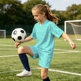 thumbnail image 4 of Nilvkv Toddler Girl Outfit, Girls Athletic Sets, Fast Dry Breathable Short Sleeve Jersey and Pocketed Shorts Set Training Green 11-12 Years, 4 of 8