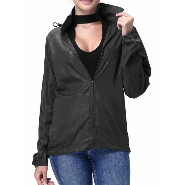 FOCUSSEXY FOCUSSEXY Women's Hooded Rain Jacket Waterproof Windbreaker Hooded Rain Outdoor