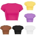thumbnail image 3 of Womens Short Sleeve Crop Top Ladies Round Neck Stretch Plain T Shirt Tops, 3 of 7