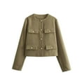 thumbnail image 3 of Chaqueta Blazer Corta para Mujer, Sin Cuello, con Botones, Estilo Casual de Negocios, Ideal para Otoño e Invierno. Marrón Oscuro S, 3 of 9