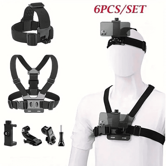Set de Correa para Cámara de Acción con Clip para Teléfono y Soporte de Fijación, Universal para GoPro/Osmo