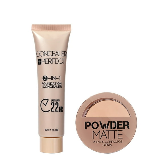 ZTTD Make Up Powder 4.2G +Liquid Foundation 30ML Combination Suit and Makeup to Brighten Skin Color Beauty Product, for All Skin Type