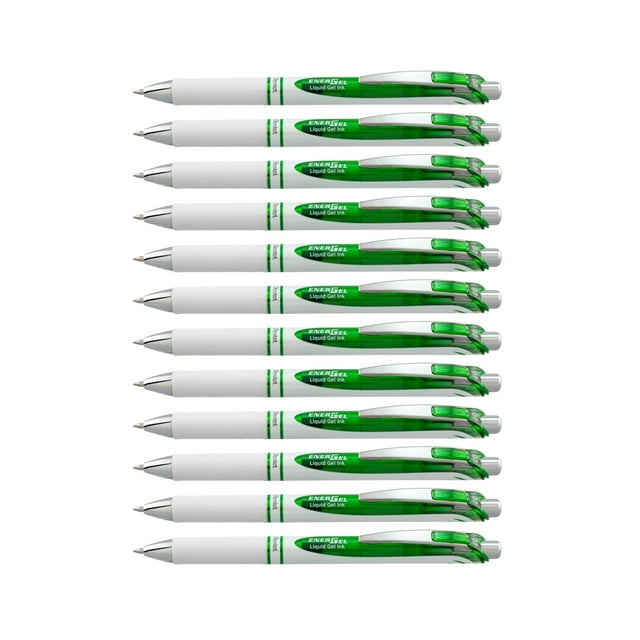 Bolígrafo Pentel EnerGel Pearl retráctil de 0,7 mm, color verde lima, 12 unidades