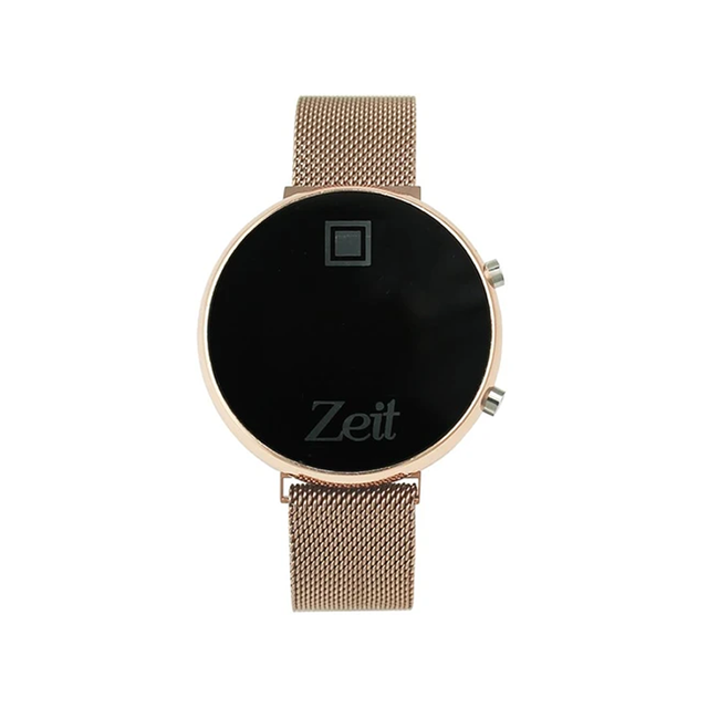 Reloj Zeit/Unisex/Metal Digital/Caja Redonda grande dos botones Oro Rosa/Digital led rojo/Mesh Ima Zeit Digital