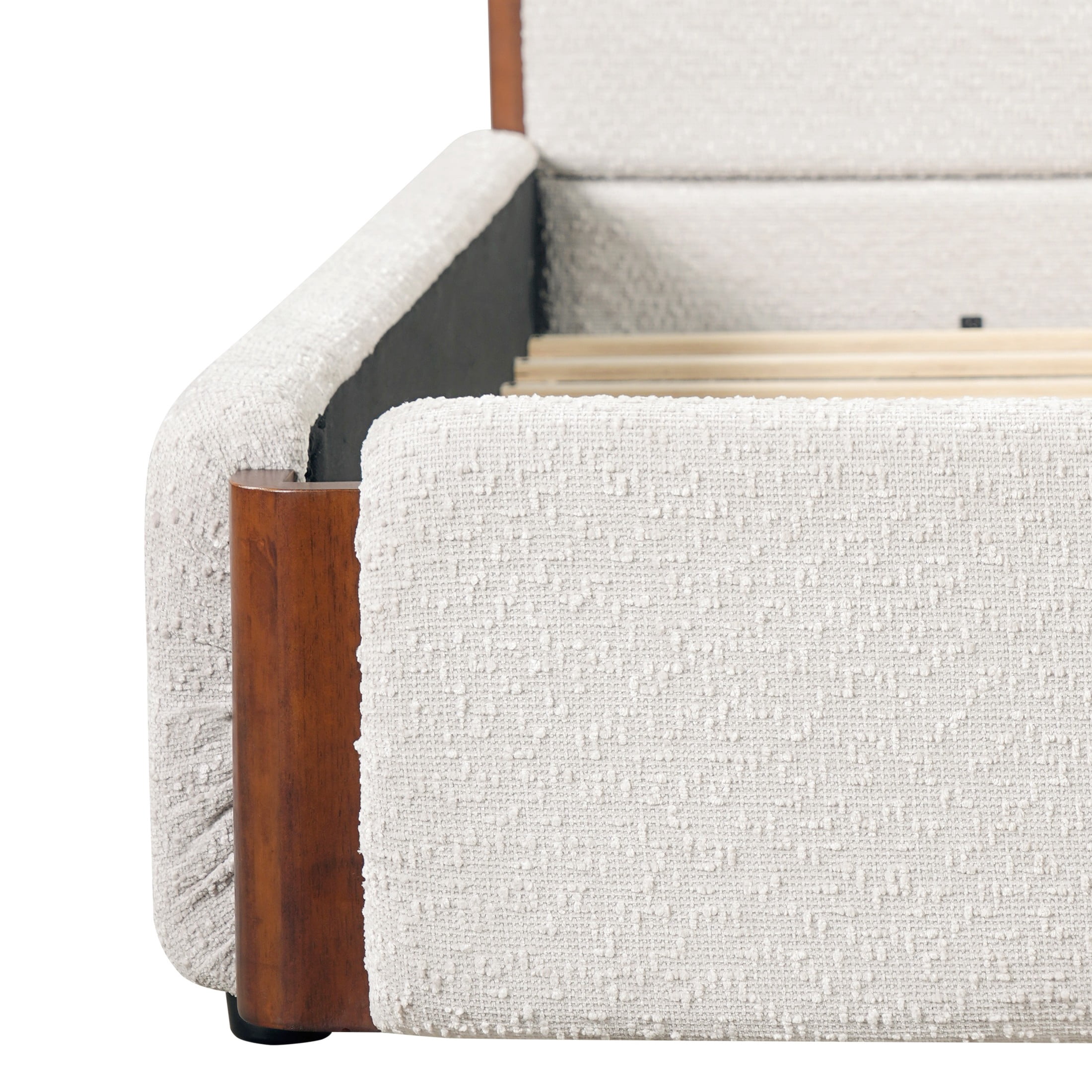 Christopher Knight Home Modern Queen Chenille Upholstered Platform Bed Frame with Wood Accents, White