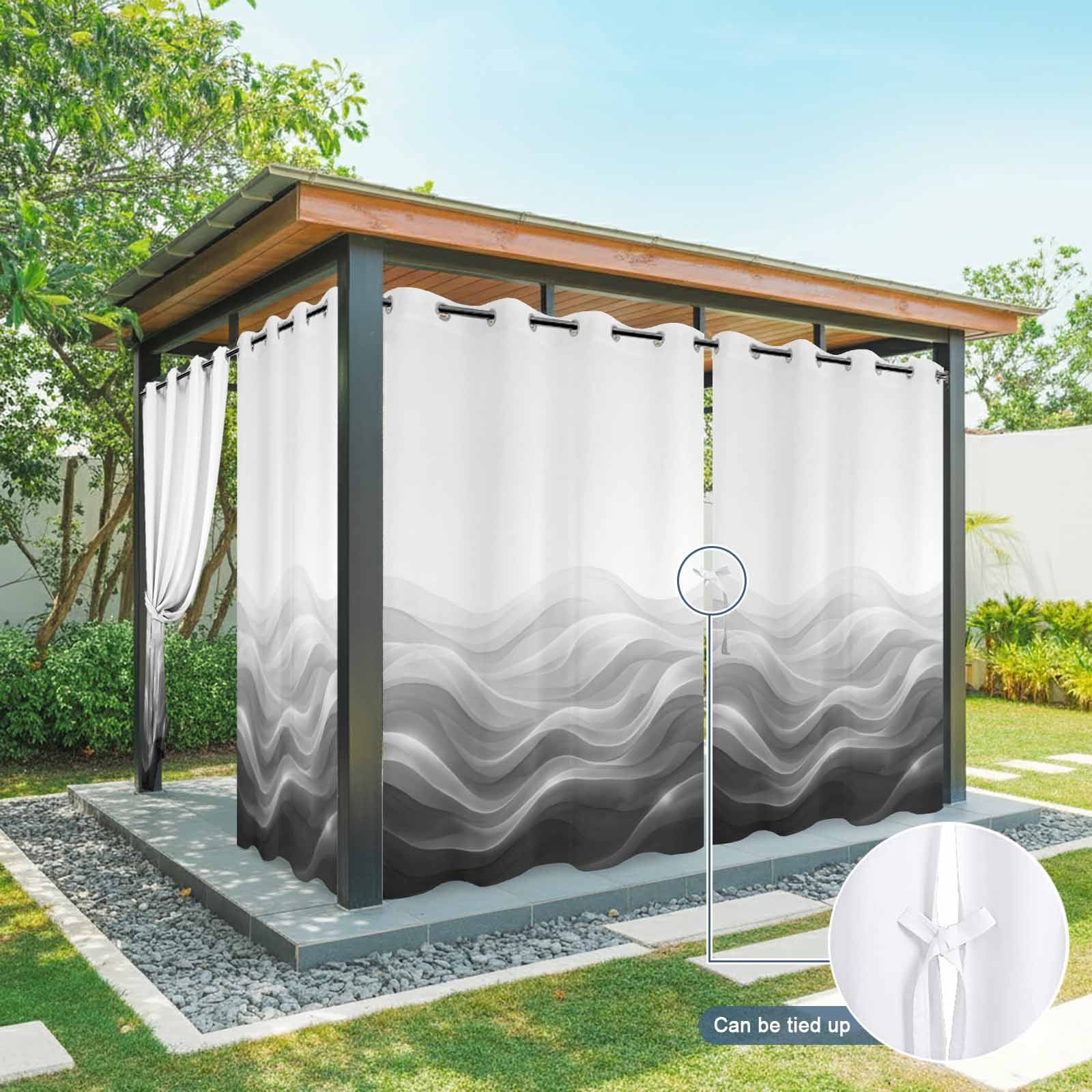 Grey Black Ombre Outdoor Curtains for Patio, Abstract Modern Gradient Ripple Sunshade Privacy Drapes Grommet Waterproof Outside Curtains for Porch/Cabana/Balcony 54"x 108", 1 Panel