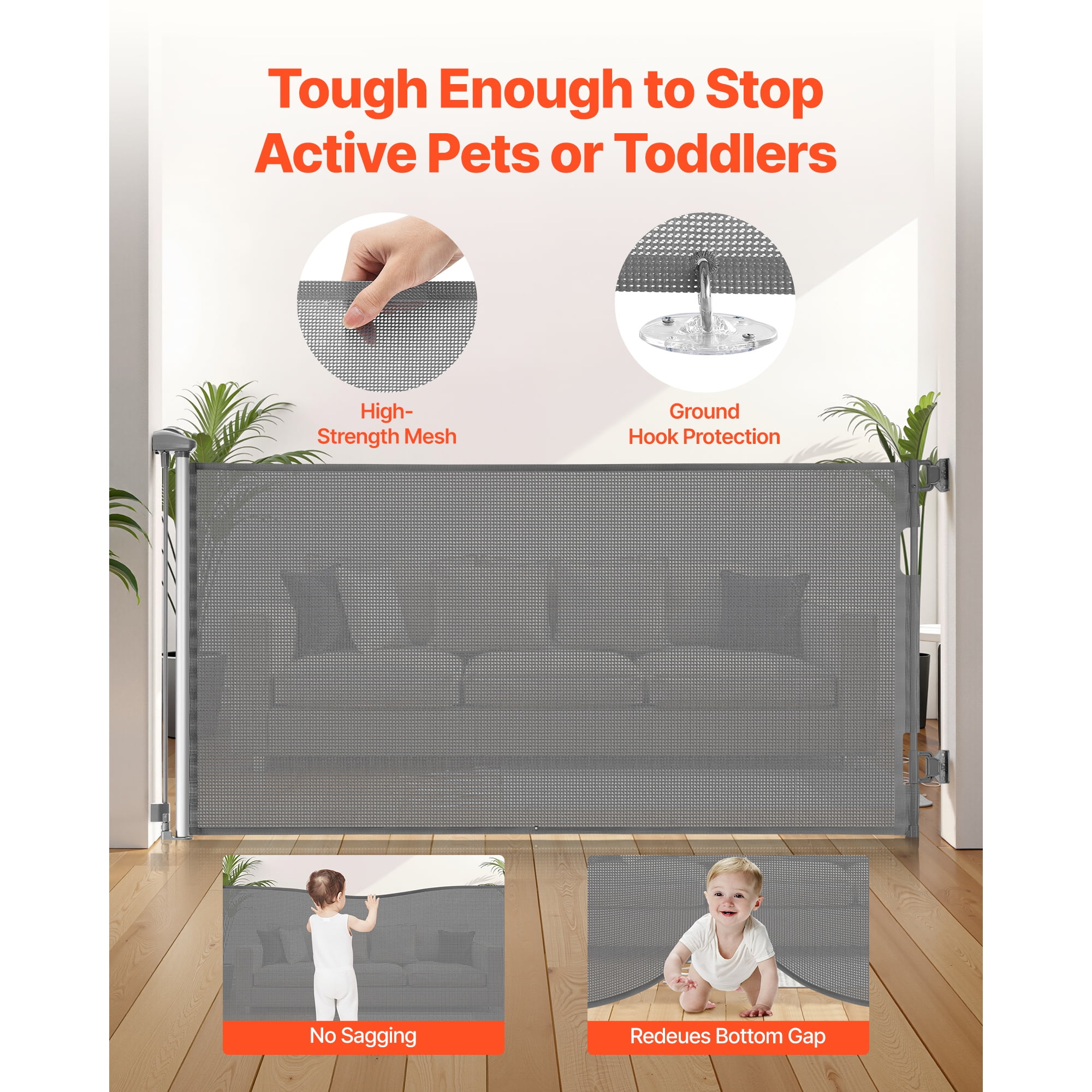 KFFKFF Retractable Baby Gate, Expands to 72.8 Inches Wide and 31.3 Inches Tall, Features Safety Lock, Convenient Operation, Trip-Free Design, Mesh Pet Barrier for Stairs, Hallways, Indoor/Outdoor Use