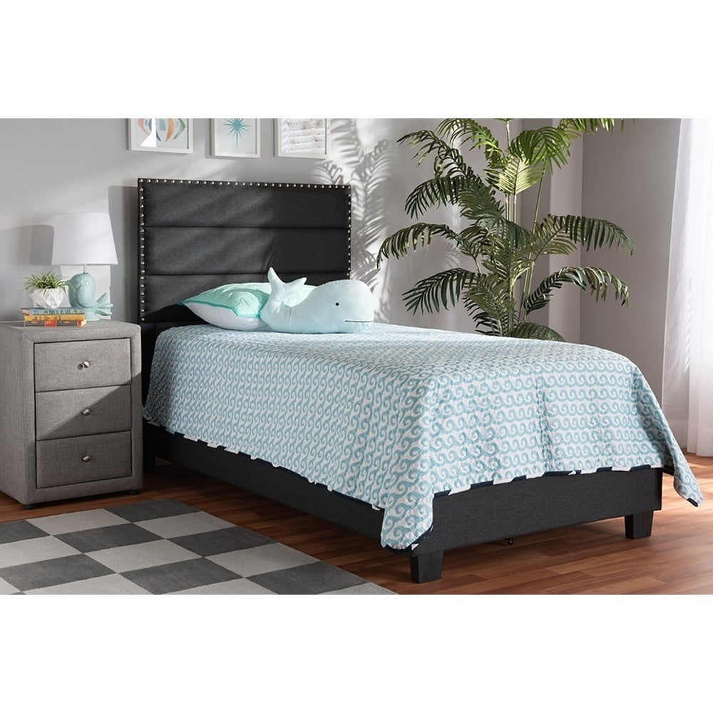 Baxton Studio Ansa Modern and Contemporary Dark Grey Fabric Upholstered Twin Size Bed