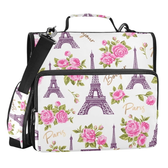 ALAZA Zipper Binder Rose Flowers and Towers 3 Ring Trapper Keeper File Folder Organizer Bag