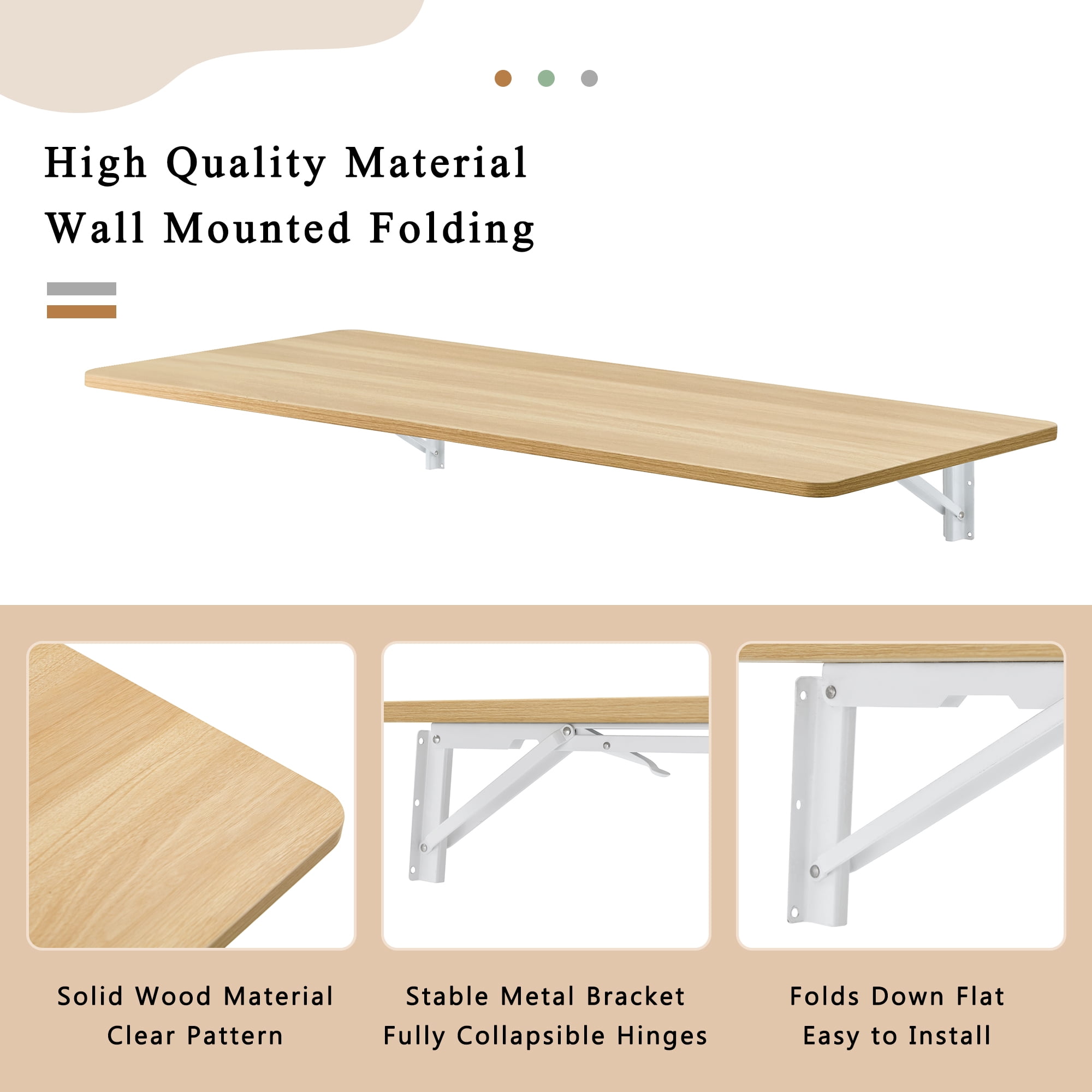 Laundry Room Folding Table Wall Mounted, Fold Down Desk with Heavy Duty 14-Gauge Steel Brackets for Small Space Garage Home Office Laundry, 45x22 Inch, Burly Wood