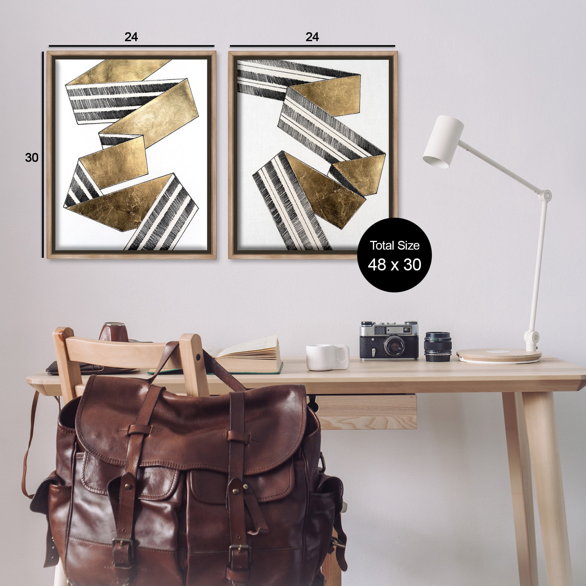 Stupell Industries Cascading Patterned Ribbon Abstract Painting Brown Floater Framed Canvas Art Print Wall Art, 25 x 31, Set of 2