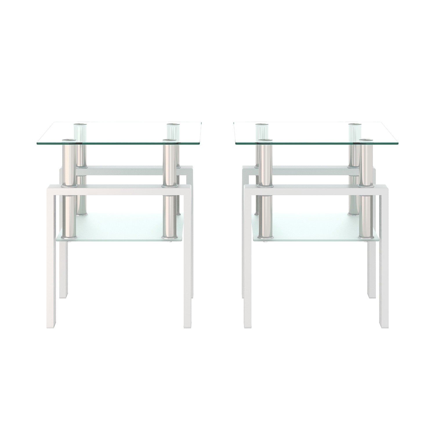Royard Oaktree End Table Set of 2, Modern Square Tempered Glass Side Table with Shelf for Bedroom