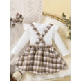 thumbnail image 4 of Suealasg Baby Girl Fall Outfits Clothes 3M 6M 9M 12M 18M Infant Girls Long Sleeve Romper+Bear Embroidery Plaid Suspender Skirt +Headband 3Pcs Spring Clothing for Newborn Girl, 4 of 9