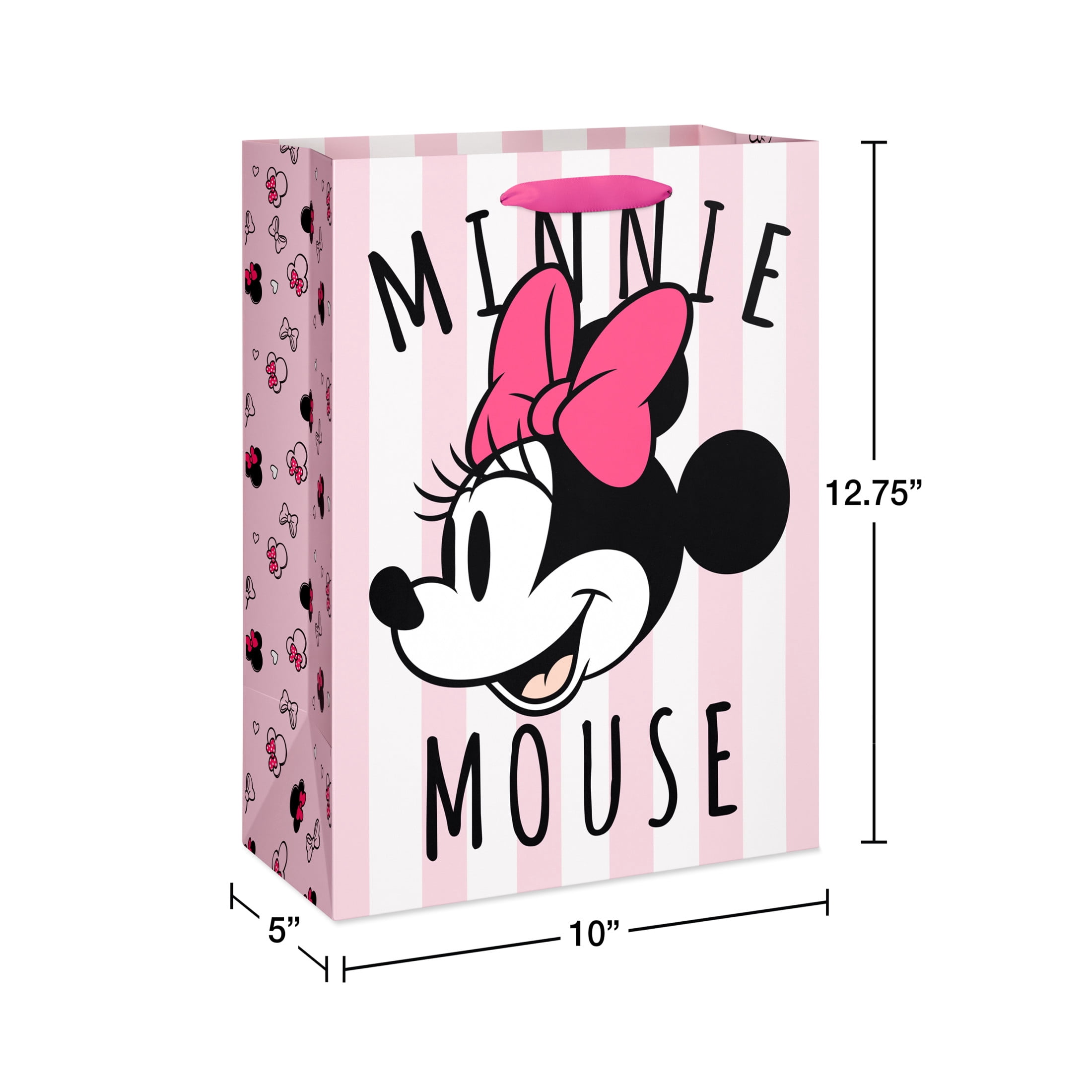 American Greetings 12.75 in. Large Minnie Mouse Pink Gift Bag, Pink and White Stripes (1-Count)