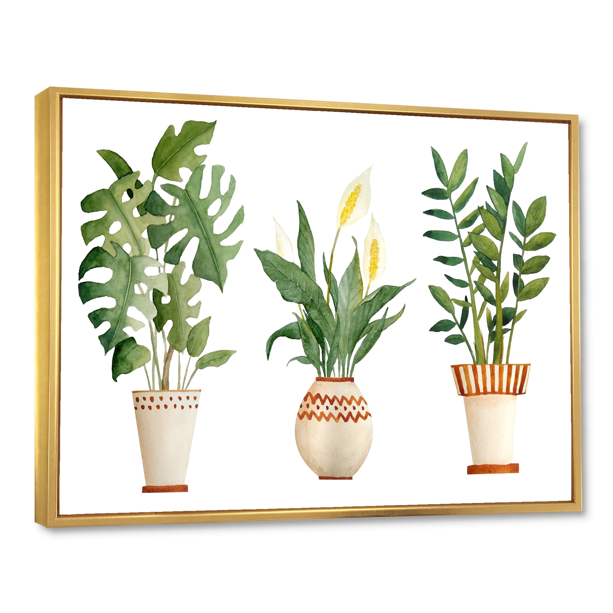 Designart 'Houseplant Peace Lily In Terra Cotta and Monstera' Farmhouse Framed Canvas Wall Art Print