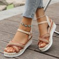 thumbnail image 3 of Espadrilles for Women Straw Braided Strappy Wedge Sandals Casual Summer Beach Shoes Open Toe Ankle Strap Platform Wedges Red Size 7.5, 3 of 8