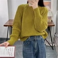 thumbnail image 5 of VISALY Pullover Crewneck Sweatshirt Ribbed Long Sleeve Tops Trendy Sweater Tops Fall Chunky Cable Knit Pullover Sweaters Pullover Sweaters Hoodies Pullover Pullover Sweaters Yellow One Size, 5 of 5