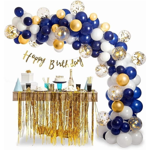 AOWEE Navy Blue Balloon Garland Arch Kit, Royal Blue White Gold Confetti Balloons for Boy Birthday Party Baby Shower Wedding Graducation