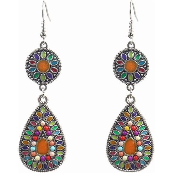 Mexican Earrings for Women Indian Ethnic Accessories for Women Jhumka Boho Jewellery Ethnic Retro Color Indian Mexico Gypsy Hypoallergenic Dangle Drop Jewelry