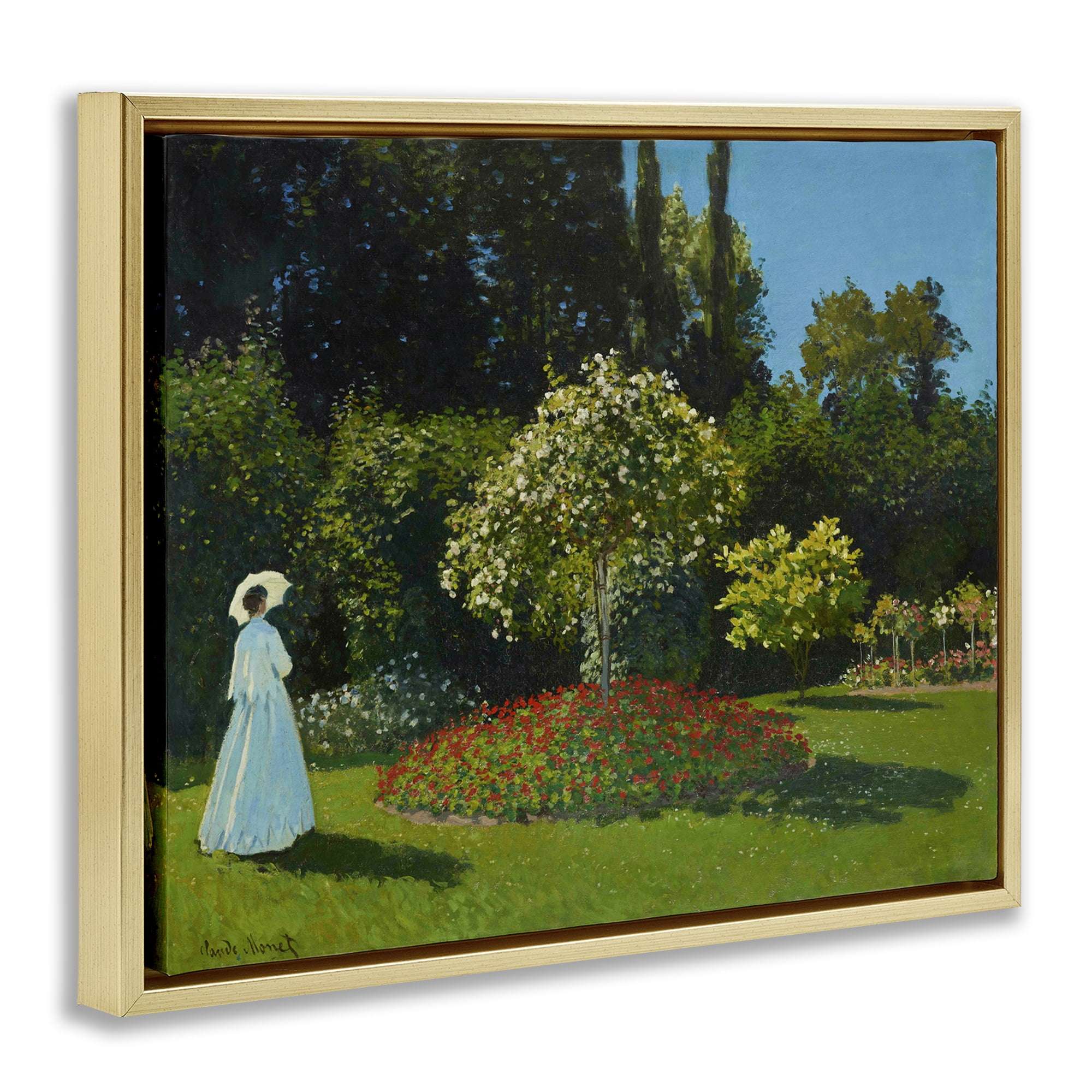 Stupell Industries Classic Monet Lady in Garden Landscape & Nature Painting Gold Floater Framed Canvas Art Print Wall Art, 31 x 25