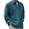 thumbnail image 2 of Lumtrix Mens Corduroy Button Down Shirt Collared Long Sleeve Tops Plus Size Lightweight Casual Fashion Jackets Cyan L, 2 of 7