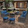 thumbnail image 3 of AECOJOY 7 Piece Patio Furniture Set PE Rattan Outdoor Dining Set Sectional Sofa Couch with Table Patio Conversation Set in Dark Blue, 3 of 7