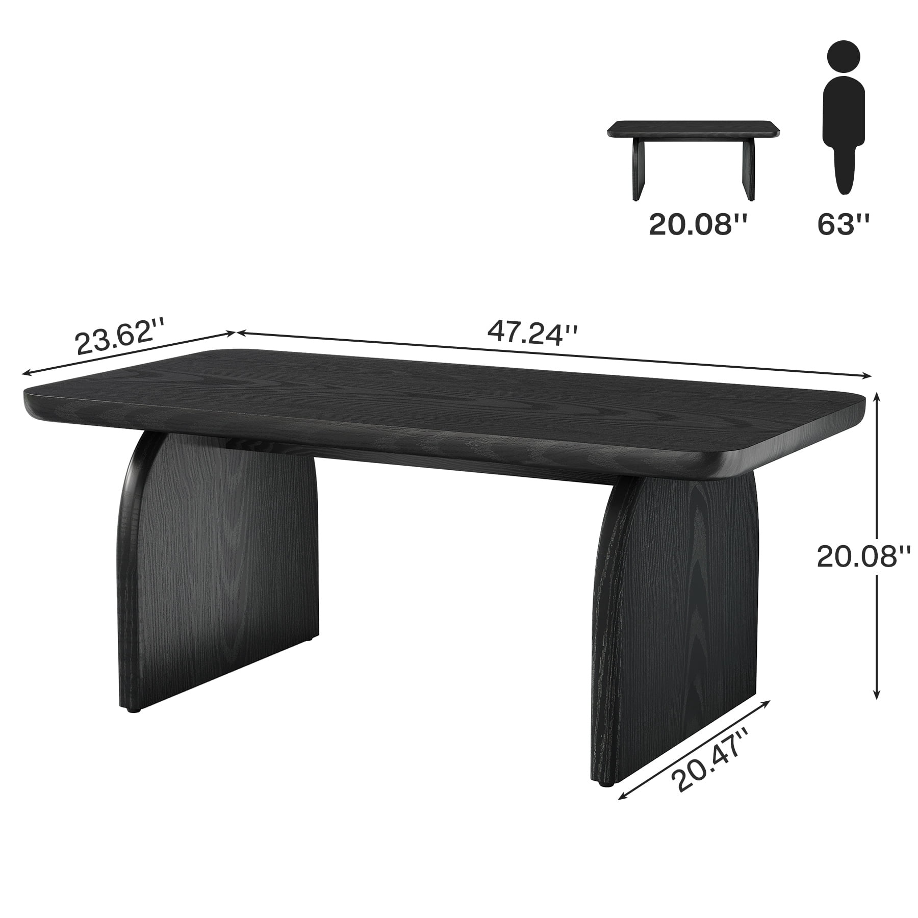 Fnova Farmhouse Coffee Table for Living Room, 47.24" Rectangle Black Coffee Table, Easy Assembly