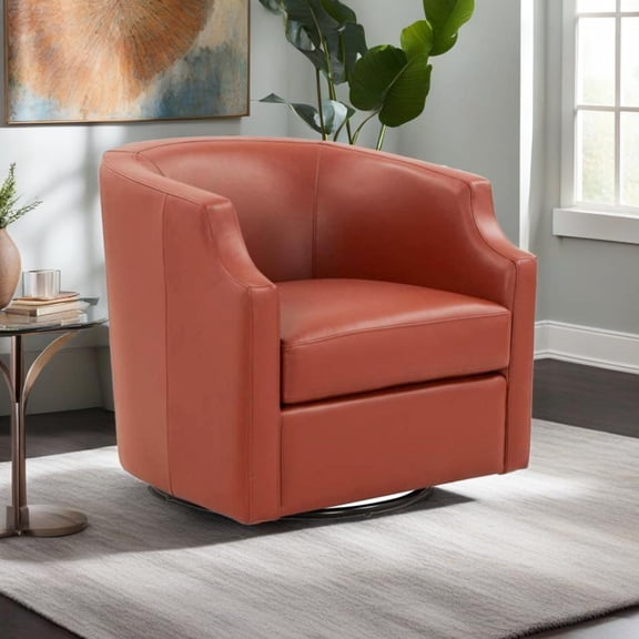 Top Grain Leather Upholstery / 360 - Degree Swivel Barrel Chair with Designer Clip Arms