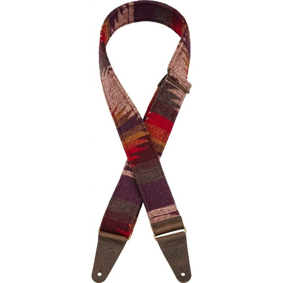 Fender 2"  Zion guitar Strap in a Purple Aztec patter Leather Ends #0992132548