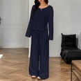 thumbnail image 6 of Stichou Womens 2 Piece Matching Lounge Sets Vacation Airport 2026 Spring Outfits Off Shoulder Sweatshirt Wide Leg Sweatpant Set Dark Blue XL, 6 of 6
