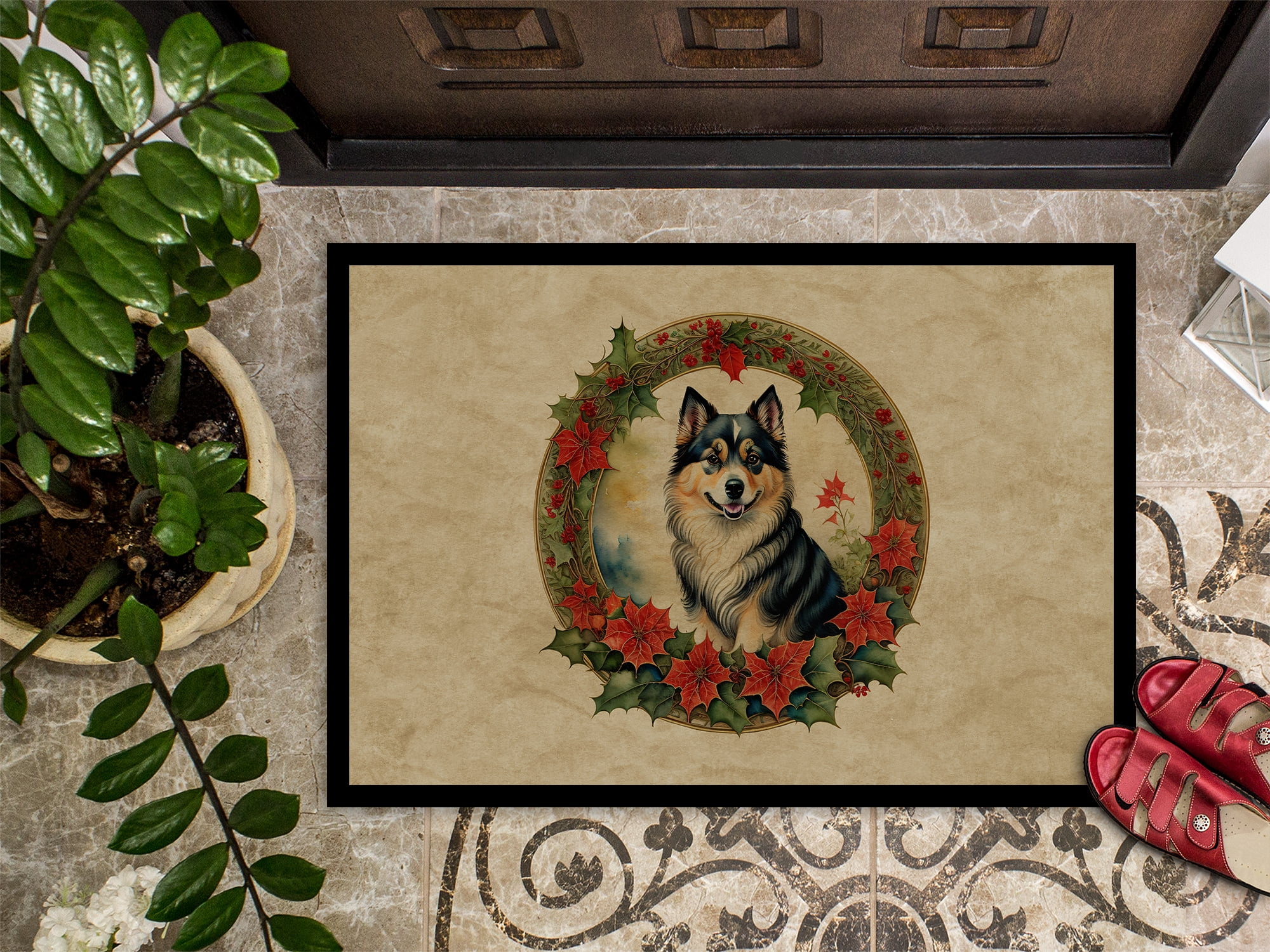 Carolines Treasures DAC2363MAT 18 x 27 in. Unisex Finnish Lapphund Christmas Flowers Doormat