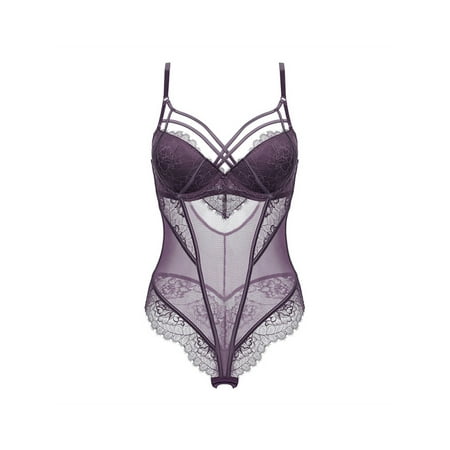 

Binpure Women Sexy Lingerie Bodysuit Sheer Mesh Lace Corset Bustier Romper