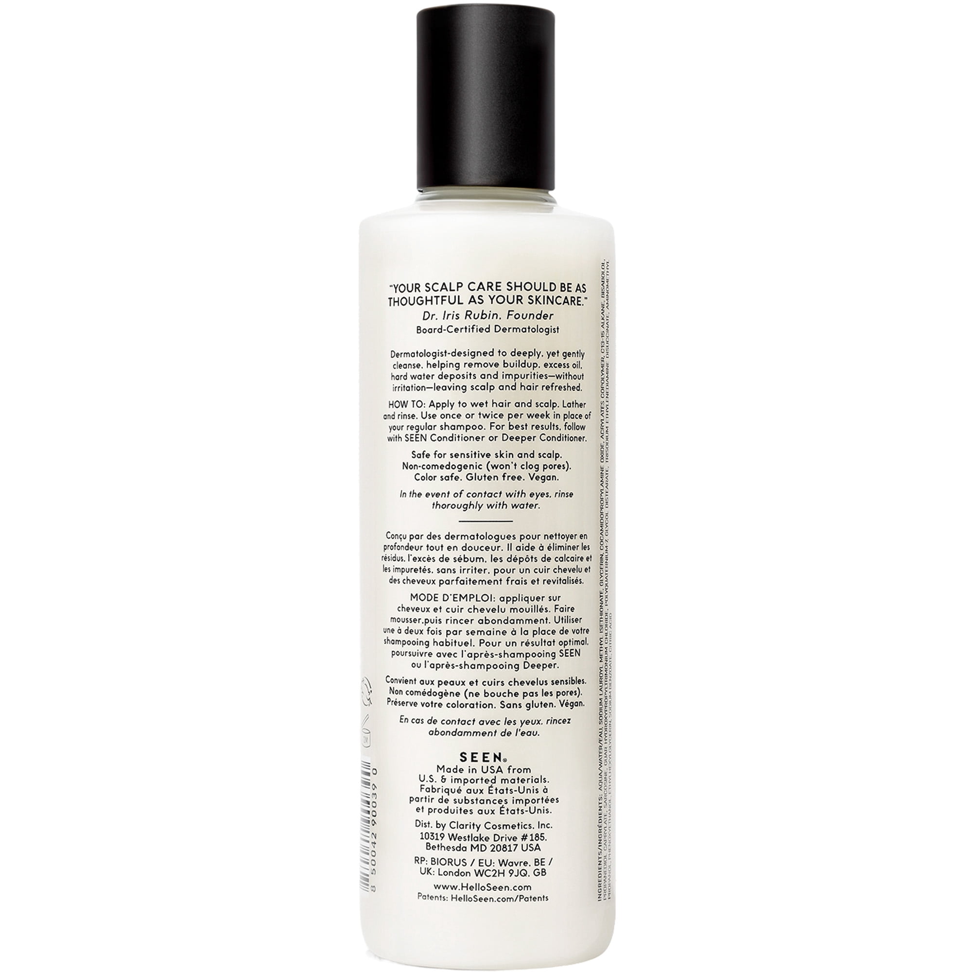 SEEN Scalp Clarifying Shampoo, Fragrance Free - Non-Comedogenic Hair Shampoo- Dermatologist-Developed - Safe for Sensitive, Eczema & Acne Prone Skin 8.6 fl oz