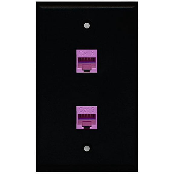 RiteAV - Black 2 Port Cat6 Ethernet Purple Wall Plate