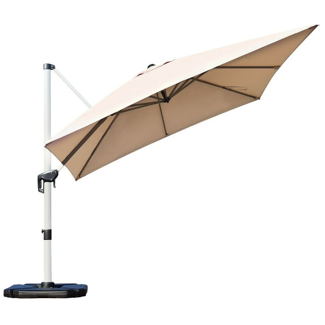 Patiojoy Parasol de Marché 10 Pieds Extérieur pour Patio, Carré Déporté avec Base, Beige